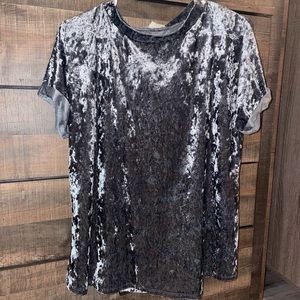 blue velvet shirt. originally $25. size Medium but could fit a large probably.